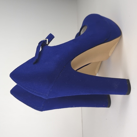 ELLE Blue Suede Platform Mary Jane 6" Heels Size 10 - Picture 3 of 5